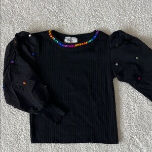 Lola + the Boys Girls Puff long sleeve shirt - black multi/ size 5-6